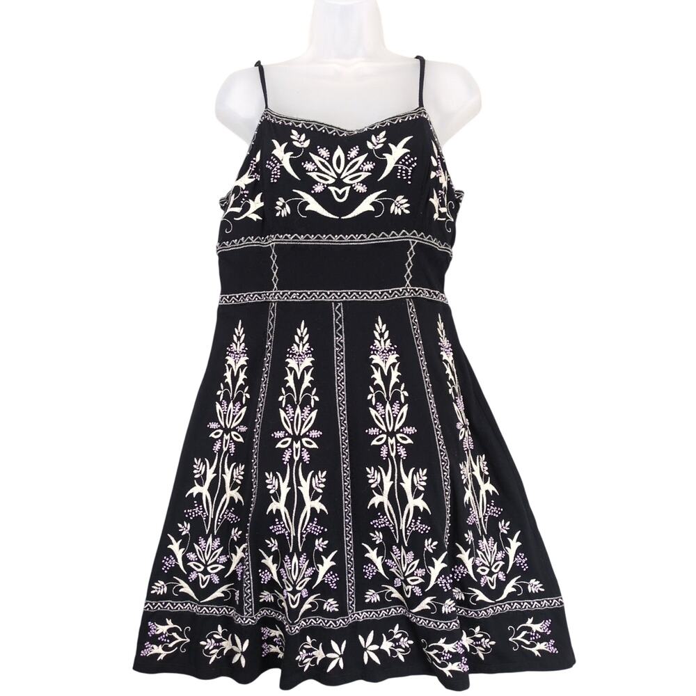 INC International Concepts Black Embroidered Floral Mini Dress